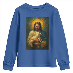 Jesus Christian Youth Sweatshirt Hug Lamb Faith Easter TS14 Royal Blue Print Your Wear