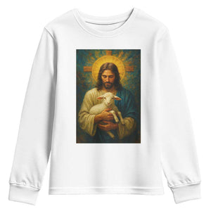 Jesus Christian Youth Sweatshirt Hug Lamb Faith Easter TS14 White Print Your Wear