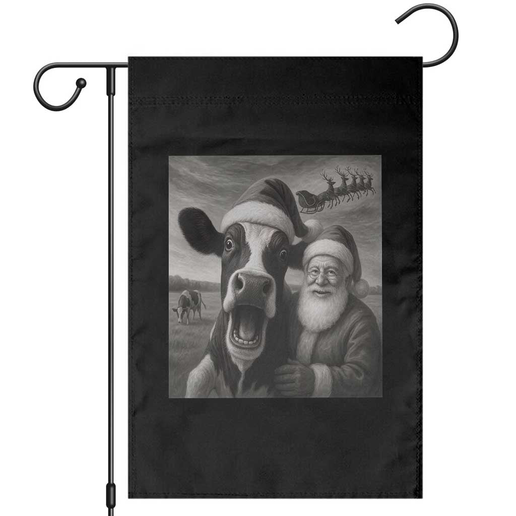 Funny Santa Selfie with Cow Christmas Garden Flag TS14 Black Print Your Wear