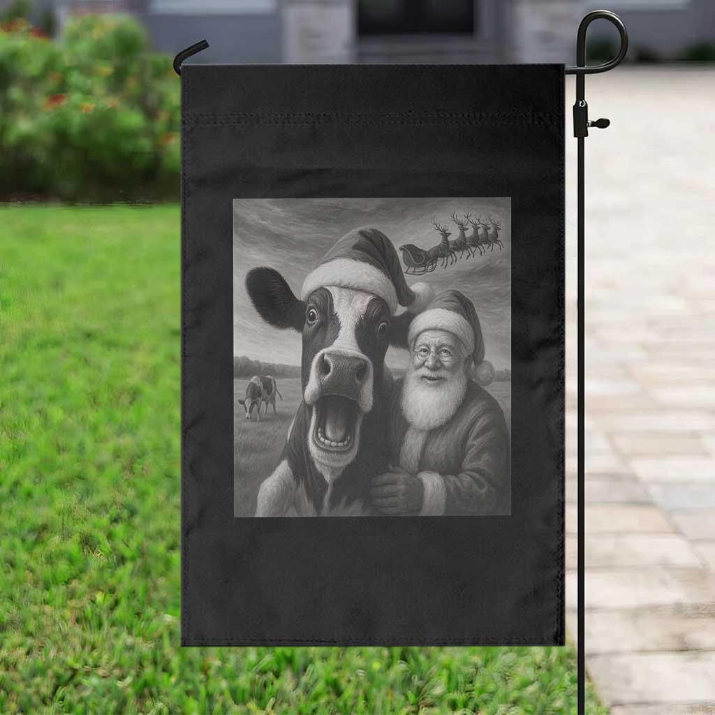 Funny Santa Selfie with Cow Christmas Garden Flag TS14 Print Your Wear