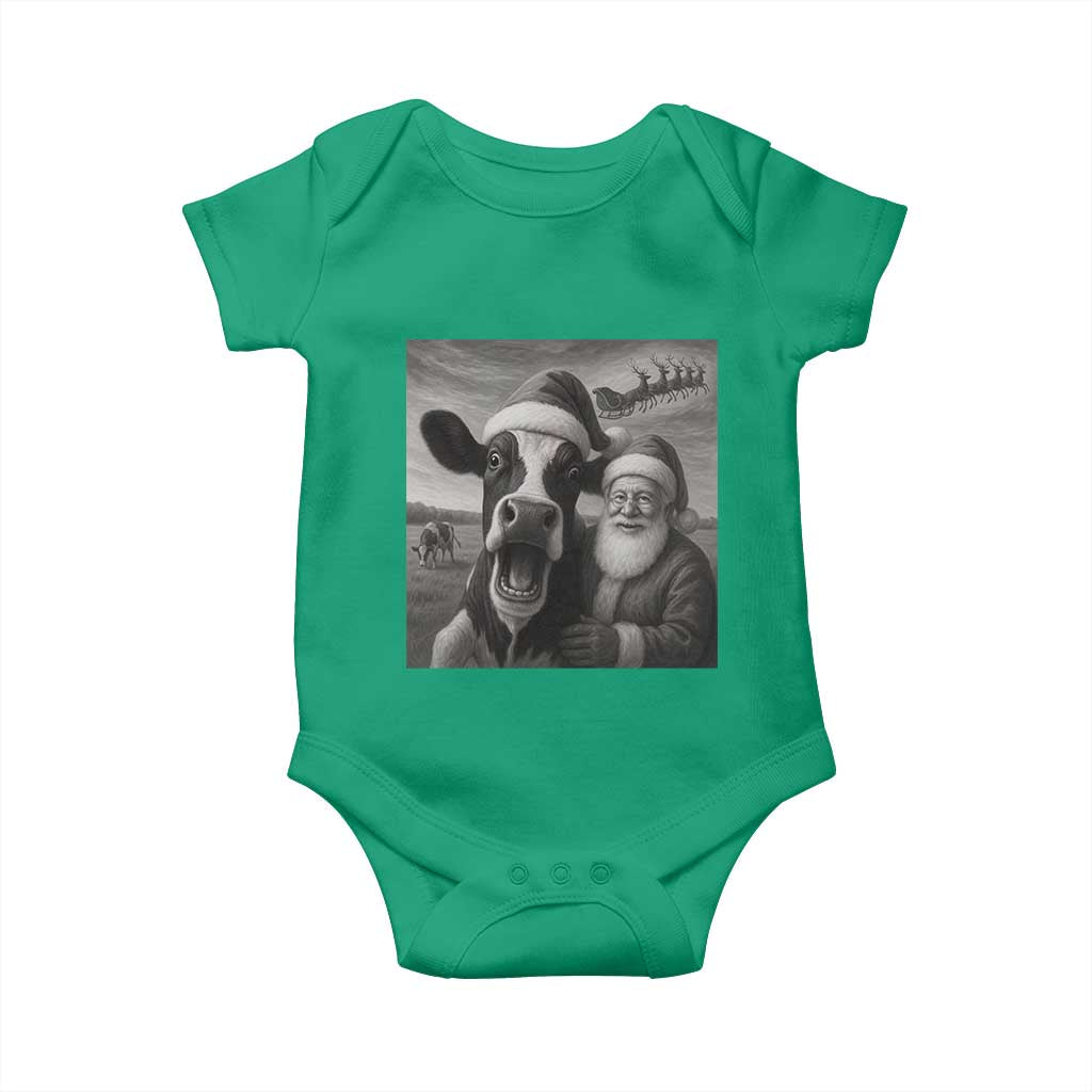 Funny Santa Selfie with Cow Christmas Baby Onesie TS14 Irish Green Print Your Wear