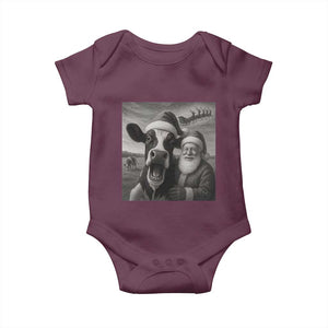 Funny Santa Selfie with Cow Christmas Baby Onesie TS14 Maroon Print Your Wear
