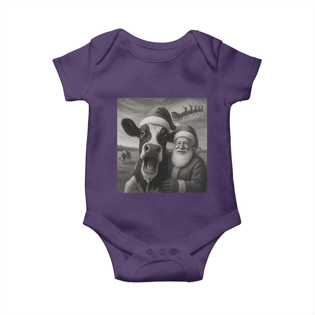 Funny Santa Selfie with Cow Christmas Baby Onesie TS14 Purple Print Your Wear