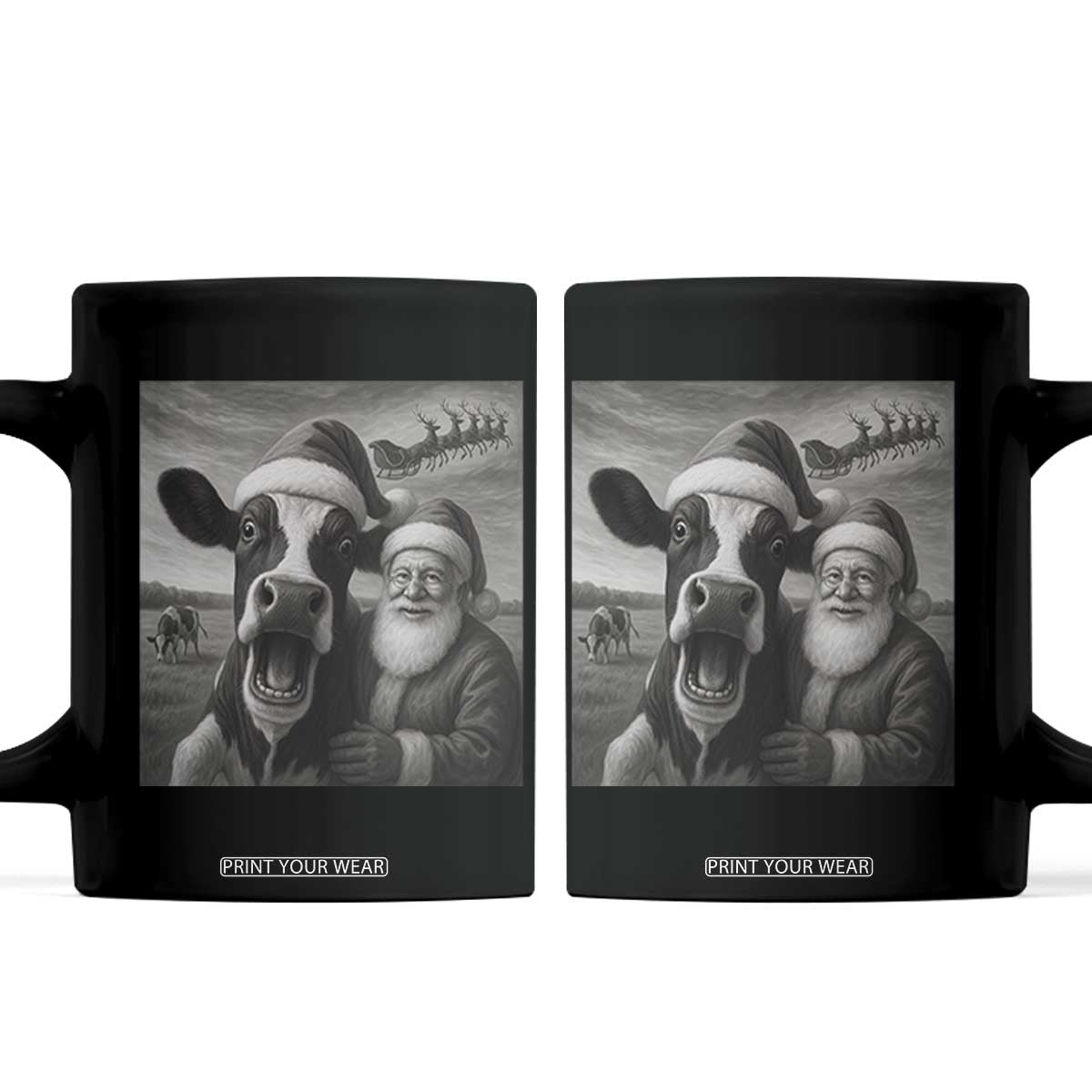 Funny Santa Selfie with Cow Christmas Coffee Mug TS14 Black Print Your Wear