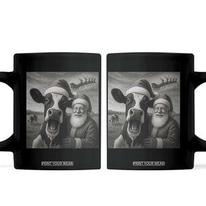 Funny Santa Selfie with Cow Christmas Coffee Mug TS14 Black Print Your Wear