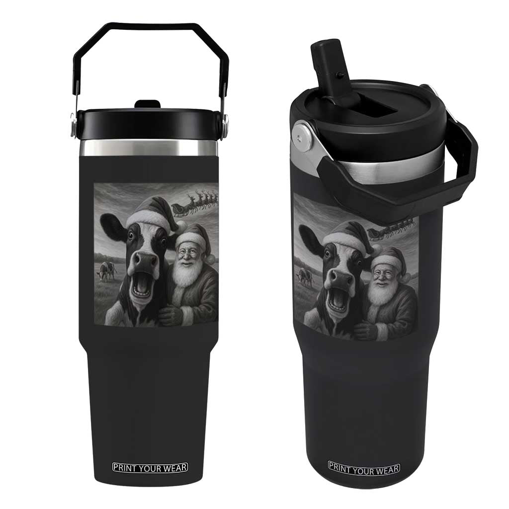 Funny Santa Selfie with Cow Christmas Flip Straw Tumbler TS14 One Size: 30 oz Black Print Your Wear