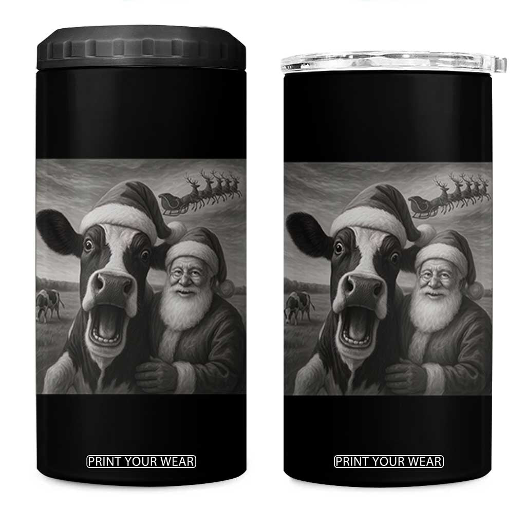 Funny Santa Selfie with Cow Christmas 4 in 1 Can Cooler Tumbler TS14 One Size: 16 oz Black Print Your Wear