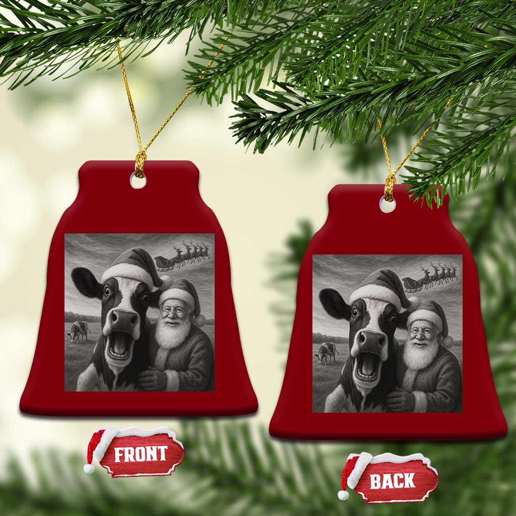 Funny Santa Selfie with Cow Xmas Ceramic Ornament TS14 Print Your Wear