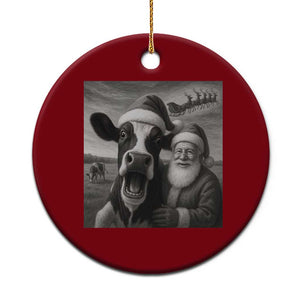 Funny Santa Selfie with Cow Xmas Ceramic Ornament TS14 1pc Red Print Your Wear