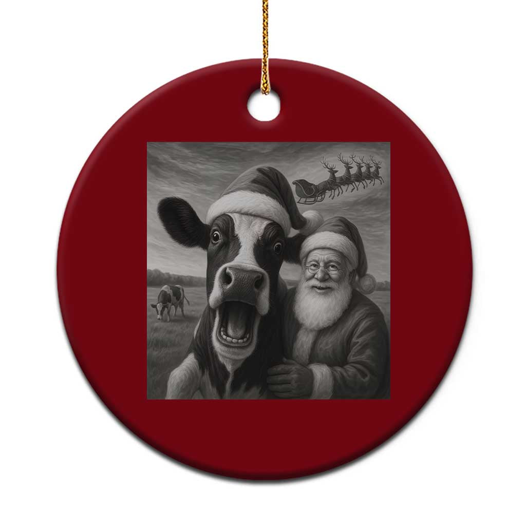 Funny Santa Selfie with Cow Xmas Ceramic Ornament TS14 1pc Red Print Your Wear