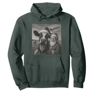 Funny Santa Selfie with Cow Christmas Hoodie TS14 Dark Forest Green Print Your Wear