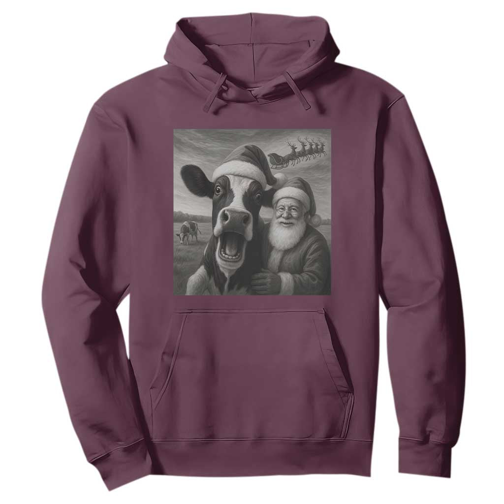 Funny Santa Selfie with Cow Christmas Hoodie TS14 Maroon Print Your Wear