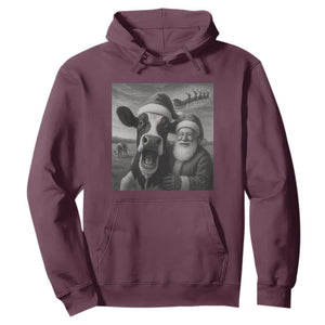 Funny Santa Selfie with Cow Christmas Hoodie TS14 Maroon Print Your Wear