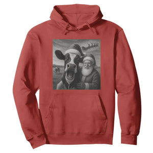 Funny Santa Selfie with Cow Christmas Hoodie TS14 Red Print Your Wear