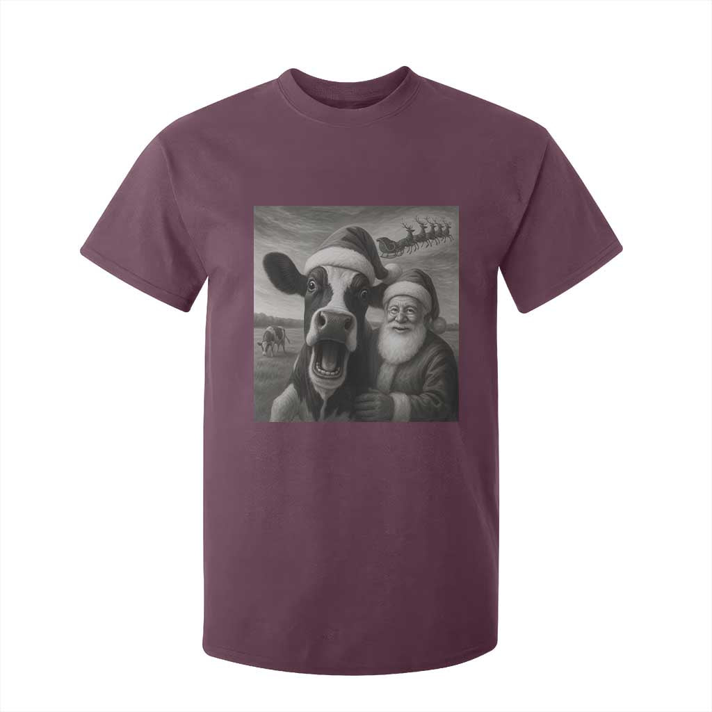 Funny Santa Selfie with Cow Christmas T Shirt For Kid TS14 Maroon Print Your Wear