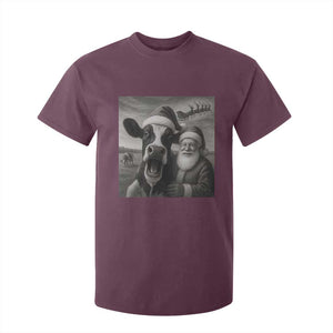 Funny Santa Selfie with Cow Christmas T Shirt For Kid TS14 Maroon Print Your Wear