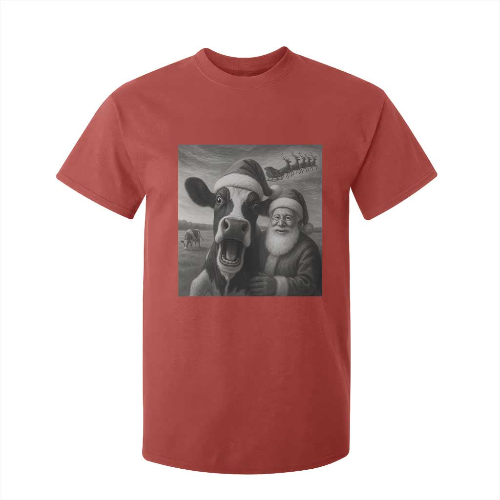 Funny Santa Selfie with Cow Christmas T Shirt For Kid TS14 Red Print Your Wear