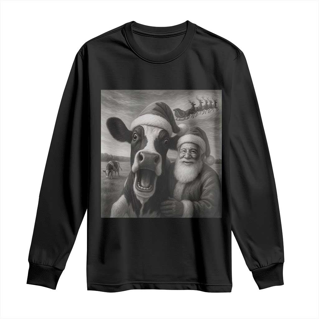 Funny Santa Selfie with Cow Christmas Long Sleeve Shirt TS14 Black Print Your Wear