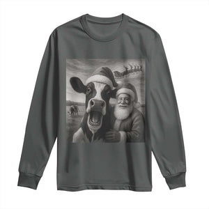 Funny Santa Selfie with Cow Christmas Long Sleeve Shirt TS14 Dark Heather Print Your Wear