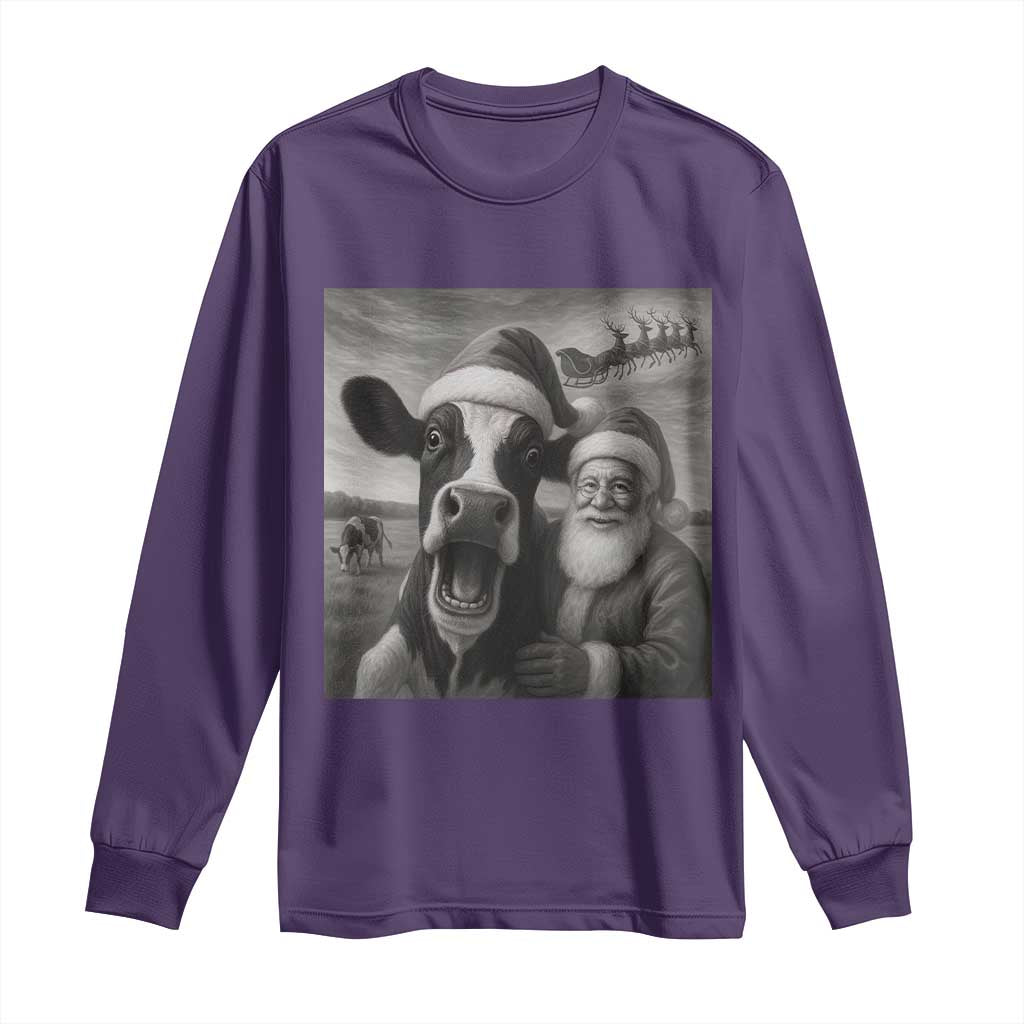 Funny Santa Selfie with Cow Christmas Long Sleeve Shirt TS14 Purple Print Your Wear