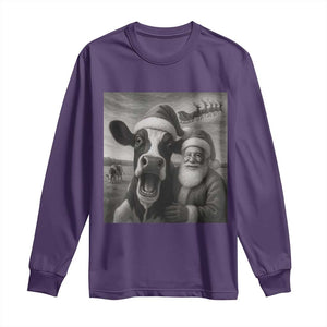 Funny Santa Selfie with Cow Christmas Long Sleeve Shirt TS14 Purple Print Your Wear