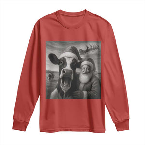 Funny Santa Selfie with Cow Christmas Long Sleeve Shirt TS14 Red Print Your Wear