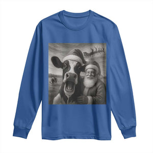 Funny Santa Selfie with Cow Christmas Long Sleeve Shirt TS14 Royal Blue Print Your Wear