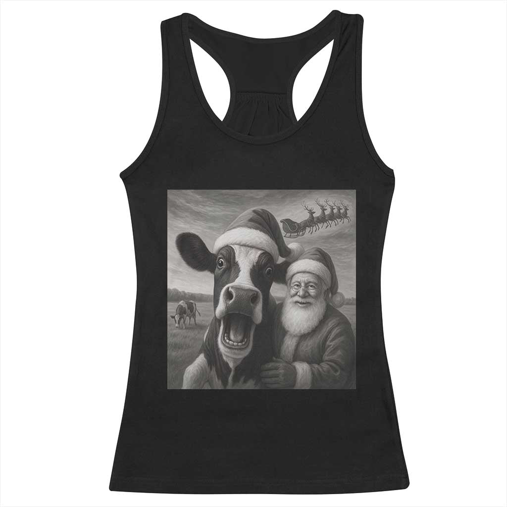 Funny Santa Selfie with Cow Christmas Racerback Tank Top TS14 Black Print Your Wear
