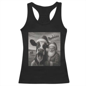 Funny Santa Selfie with Cow Christmas Racerback Tank Top TS14 Black Print Your Wear