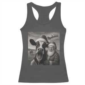 Funny Santa Selfie with Cow Christmas Racerback Tank Top TS14 Dark Heather Print Your Wear