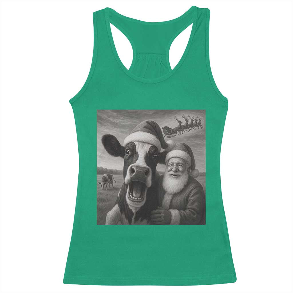 Funny Santa Selfie with Cow Christmas Racerback Tank Top TS14 Irish Green Print Your Wear