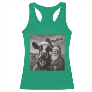 Funny Santa Selfie with Cow Christmas Racerback Tank Top TS14 Irish Green Print Your Wear