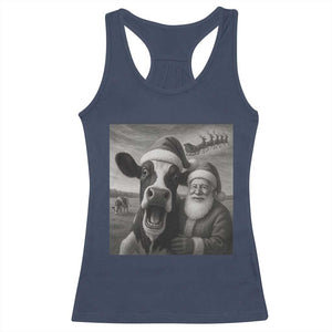 Funny Santa Selfie with Cow Christmas Racerback Tank Top TS14 Navy Print Your Wear