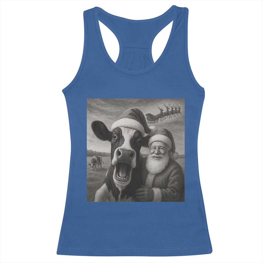 Funny Santa Selfie with Cow Christmas Racerback Tank Top TS14 Royal Blue Print Your Wear