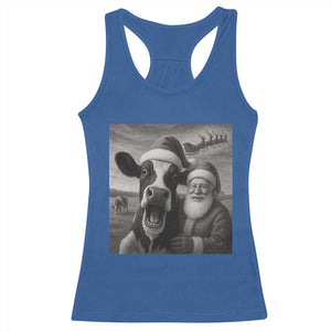 Funny Santa Selfie with Cow Christmas Racerback Tank Top TS14 Royal Blue Print Your Wear
