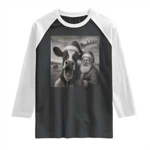 Funny Santa Selfie with Cow Christmas Raglan Shirt TS14 Black White Print Your Wear