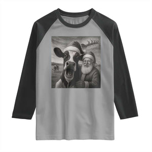 Funny Santa Selfie with Cow Christmas Raglan Shirt TS14 Sport Gray Black Print Your Wear