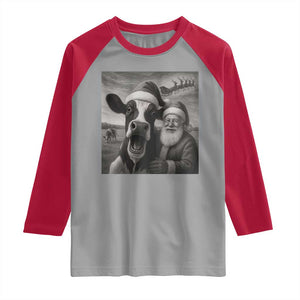 Funny Santa Selfie with Cow Christmas Raglan Shirt TS14 Sport Gray Red Print Your Wear