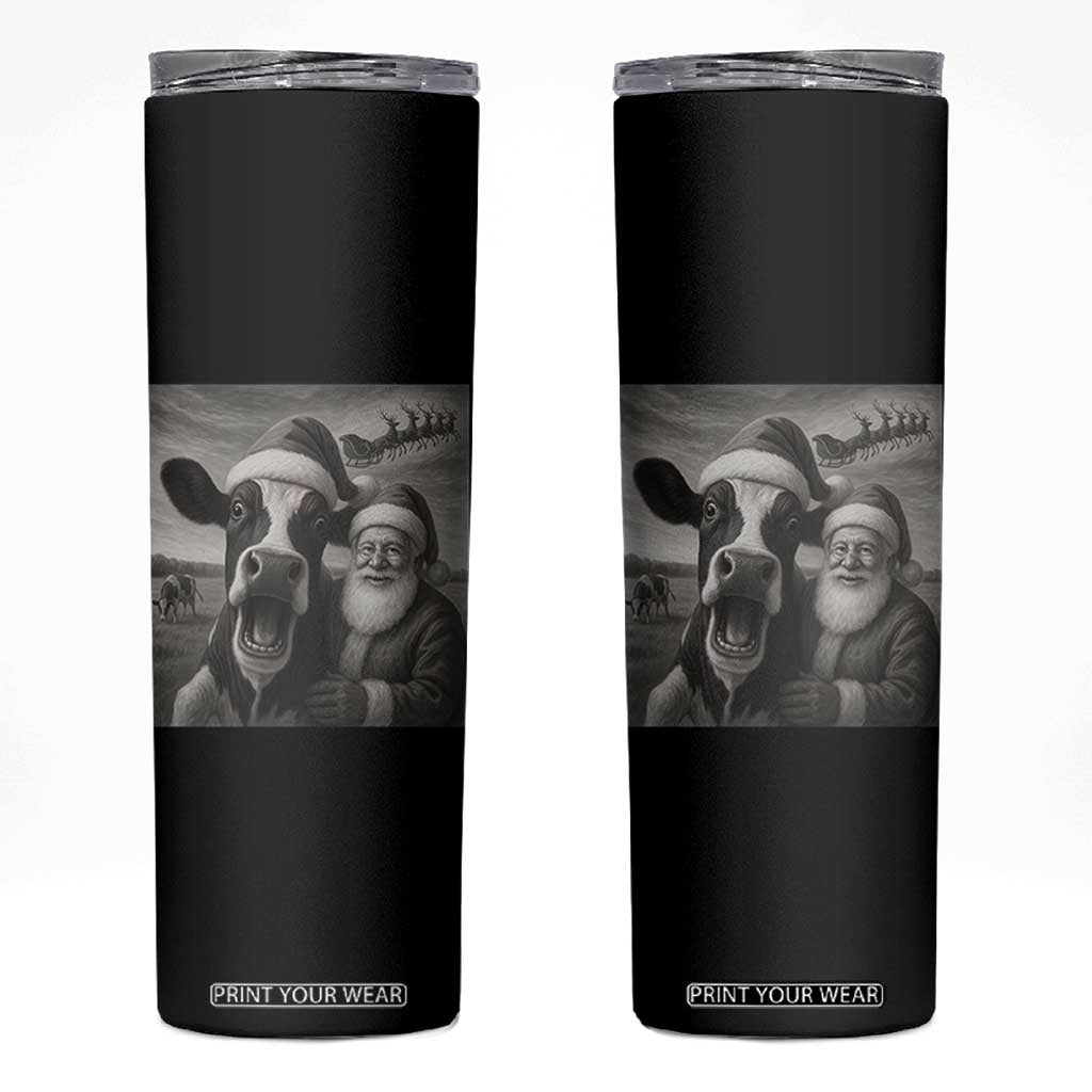 Funny Santa Selfie with Cow Christmas Skinny Tumbler TS14 Black Print Your Wear