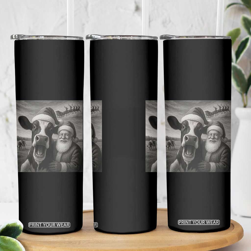Funny Santa Selfie with Cow Christmas Skinny Tumbler TS14 Print Your Wear