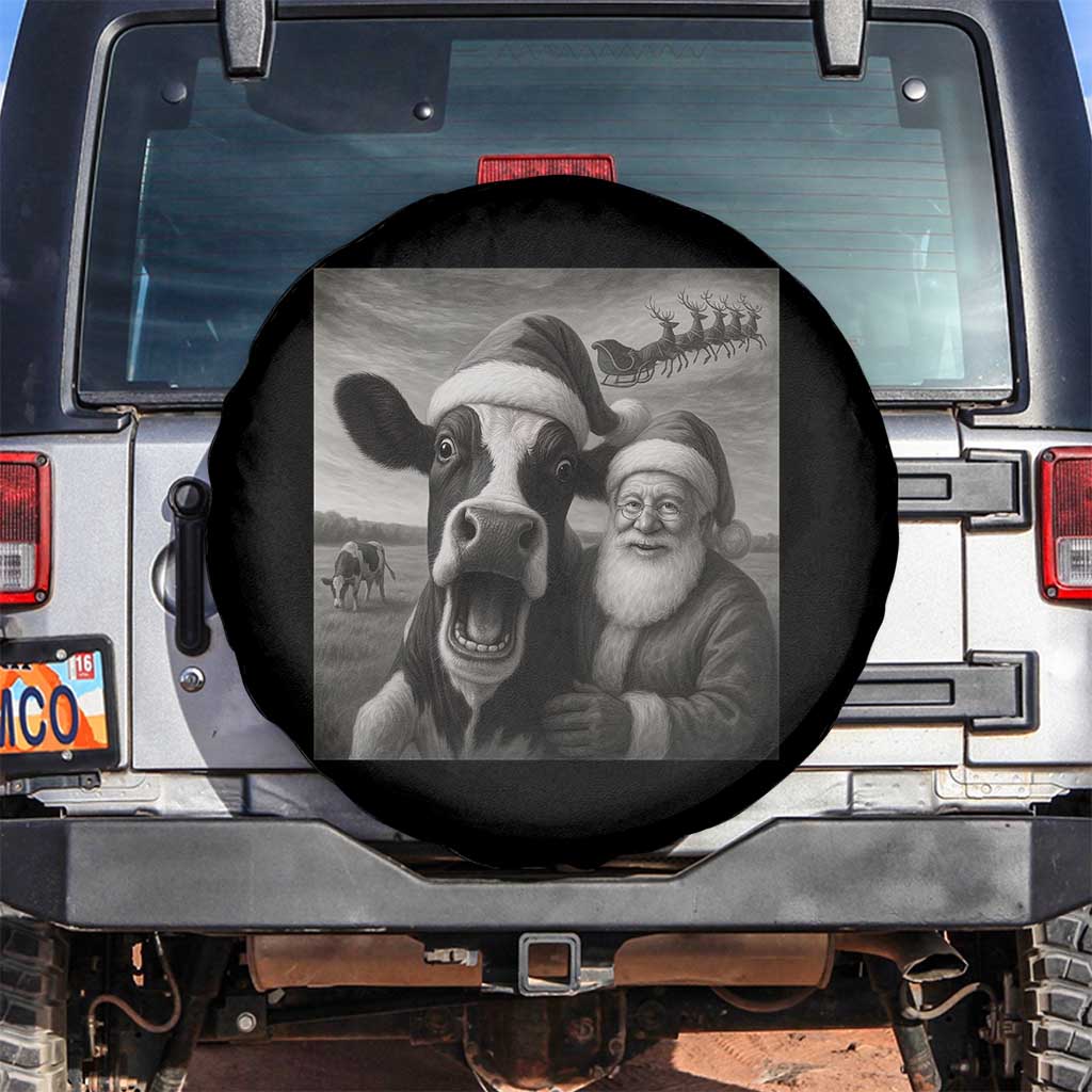 Funny Santa Selfie with Cow Christmas Spare Tire Cover TS14 No hole Black Print Your Wear