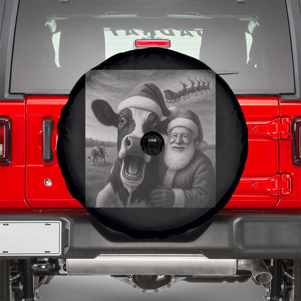 Funny Santa Selfie with Cow Christmas Spare Tire Cover TS14 Black Print Your Wear