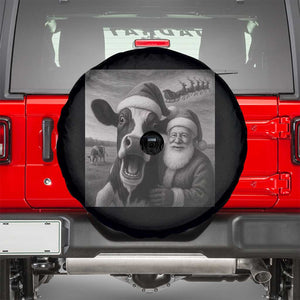 Funny Santa Selfie with Cow Christmas Spare Tire Cover TS14 Black Print Your Wear