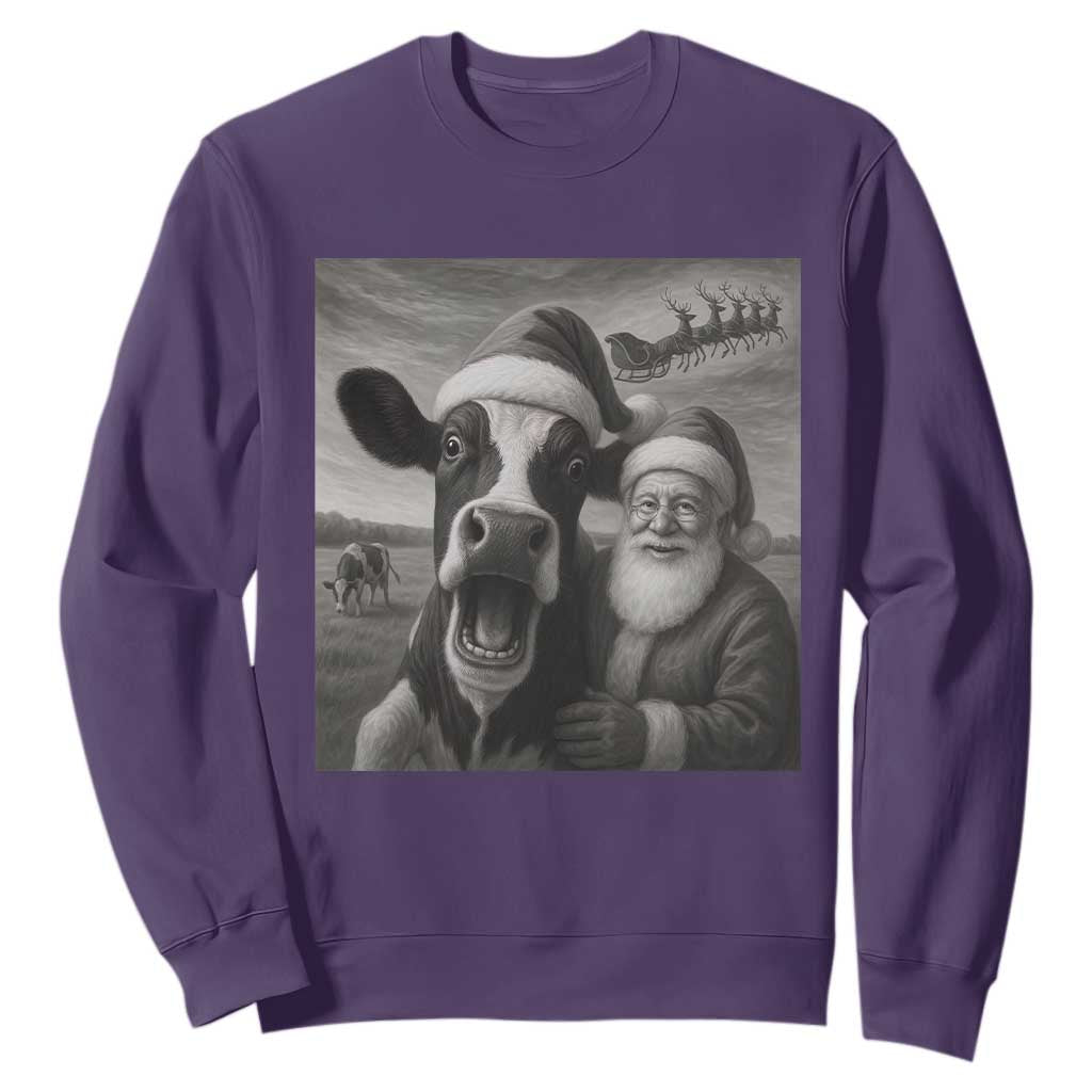 Funny Santa Selfie with Cow Christmas Sweatshirt TS14 Purple Print Your Wear