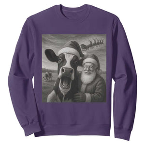 Funny Santa Selfie with Cow Christmas Sweatshirt TS14 Purple Print Your Wear