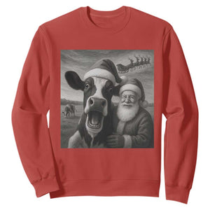 Funny Santa Selfie with Cow Christmas Sweatshirt TS14 Red Print Your Wear