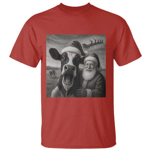 Funny Santa Selfie with Cow Christmas T Shirt TS14 Red Print Your Wear