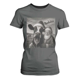 Funny Santa Selfie with Cow Christmas T Shirt For Women TS14 Dark Heather Print Your Wear
