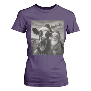 Funny Santa Selfie with Cow Christmas T Shirt For Women TS14 Purple Print Your Wear