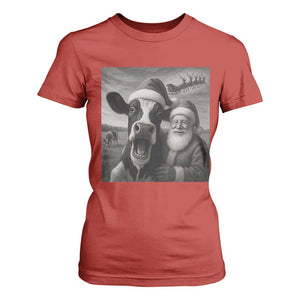 Funny Santa Selfie with Cow Christmas T Shirt For Women TS14 Red Print Your Wear